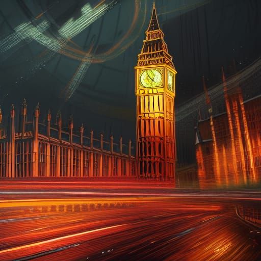 Big Ben London in Detailed Matte Painting Style