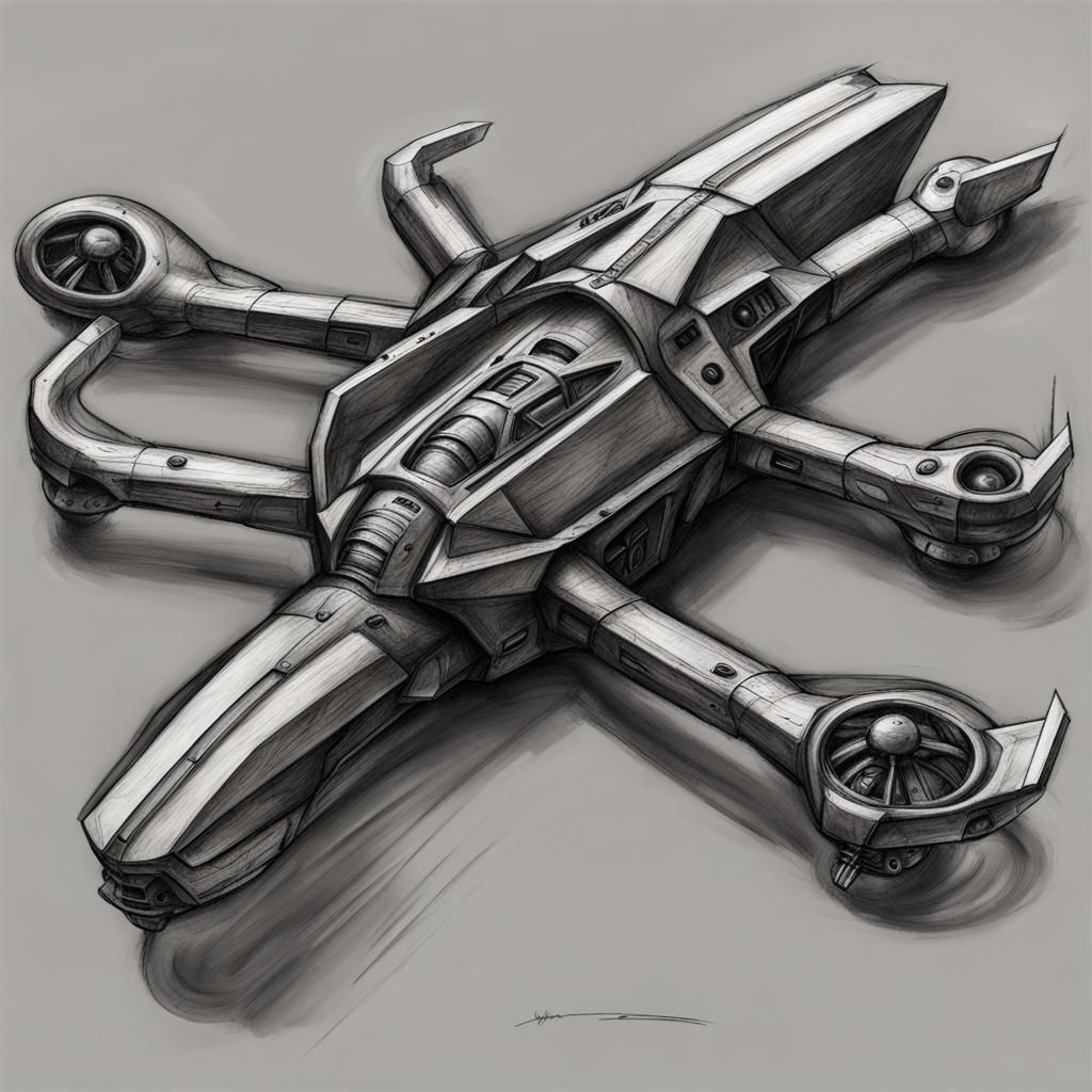 Dune Inspired Hunter Seeker Drone, Charcoal Drawing