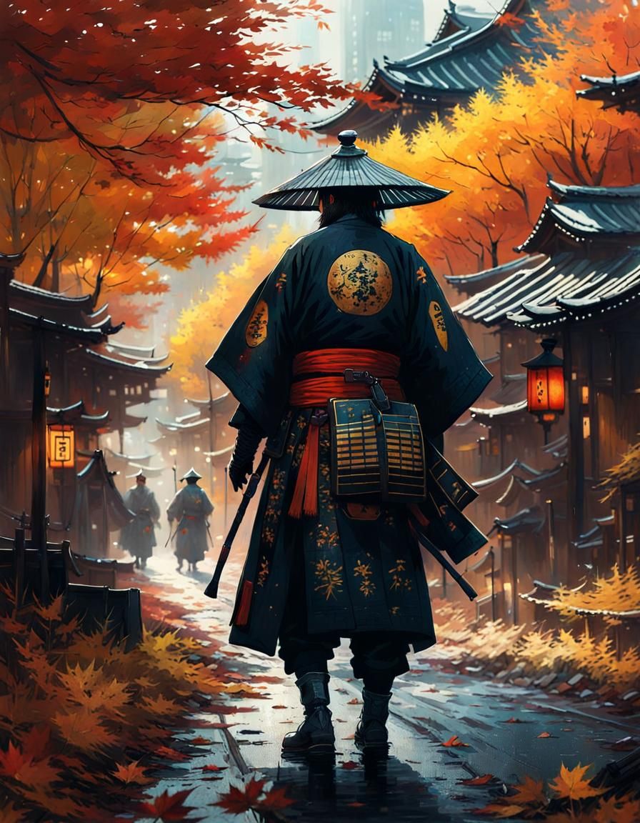 Samurai in Kyoto: Autumn Portrait Art
