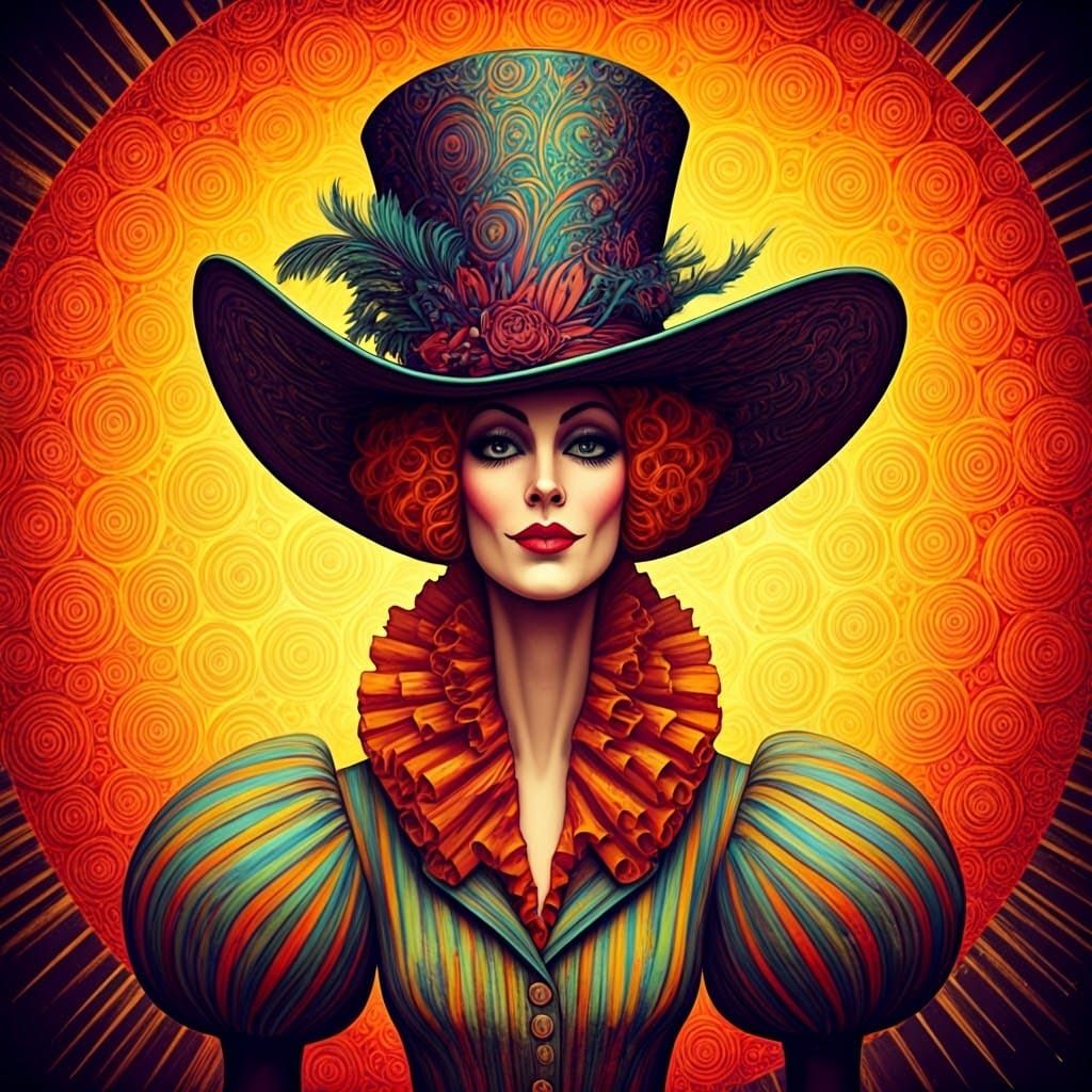 Flamboyant Woman in Hat, Opulent Digital Art