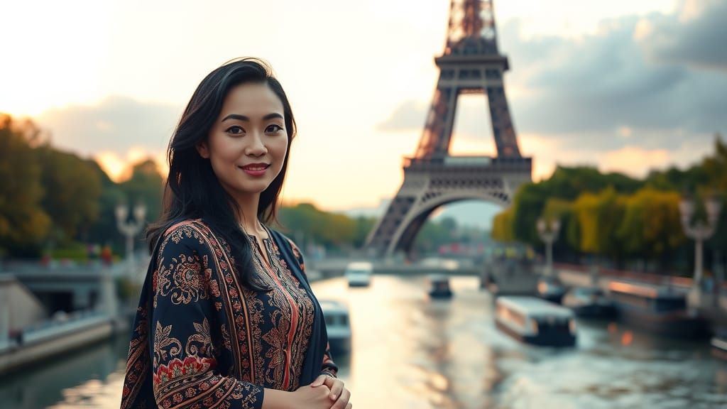 Elegant Javanese Woman in Parisian Sunset