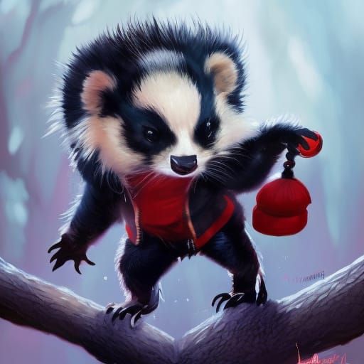 Adorable Chibi Skunk in Red Jacket: Digital Portrait