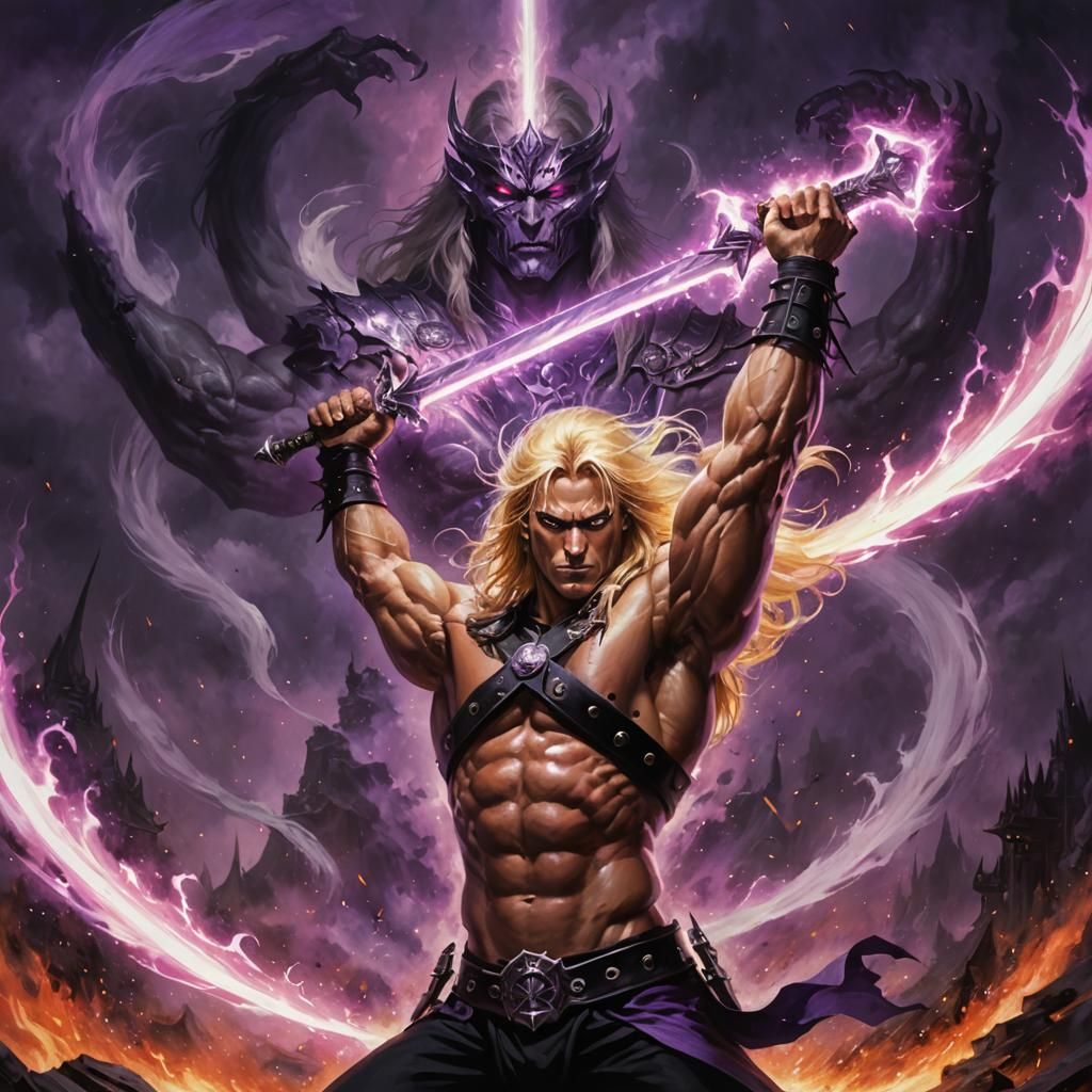 Muscular Warrior in Violet Flame Temple