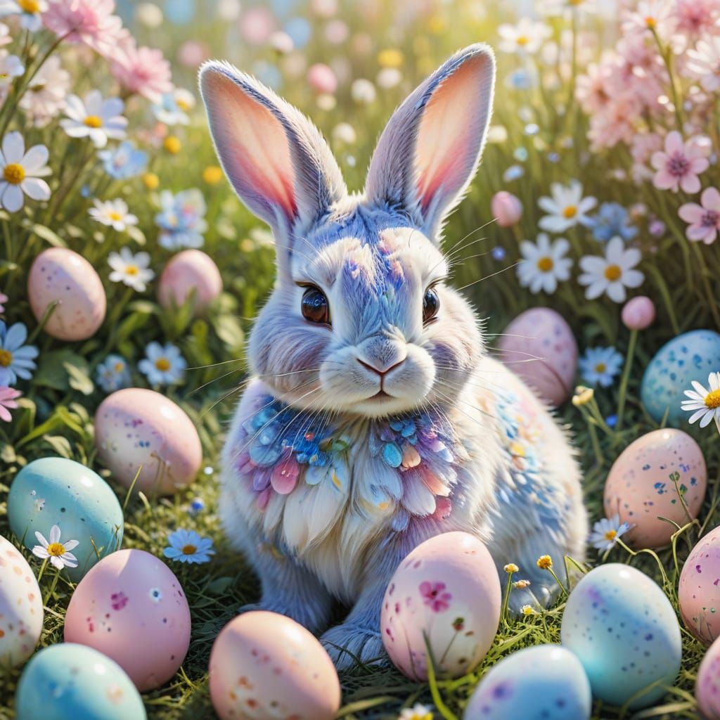 Whimsical Easter Bunny in a Sunny Watercolor Meadow