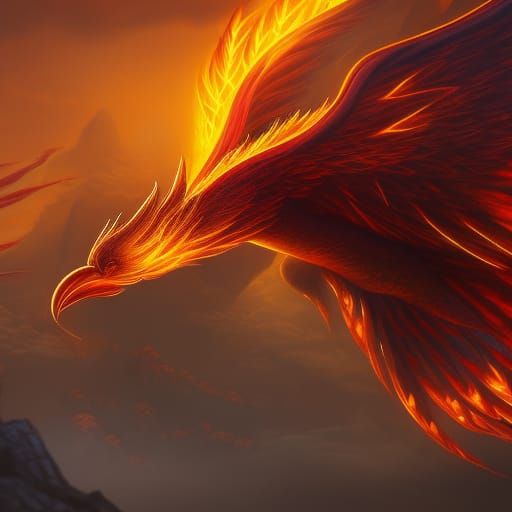 Fiery Mythical Phoenix in Detailed Matte Painting