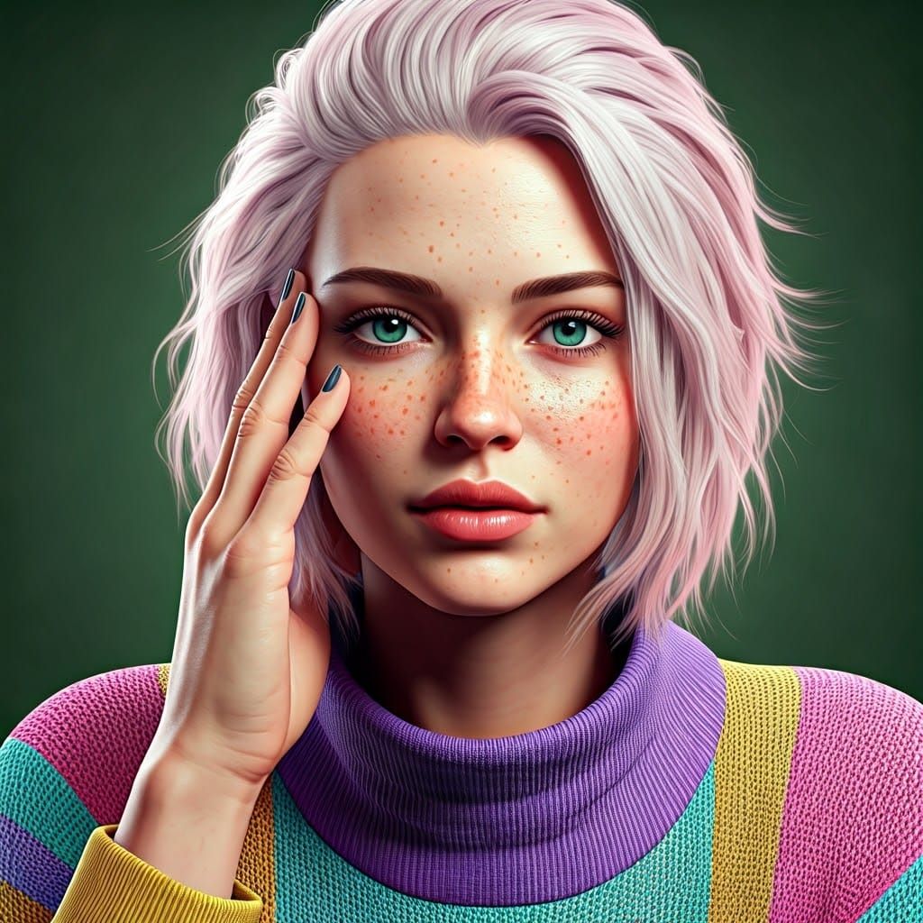 Photorealistic CGI of a Blushing Woman with Freckles