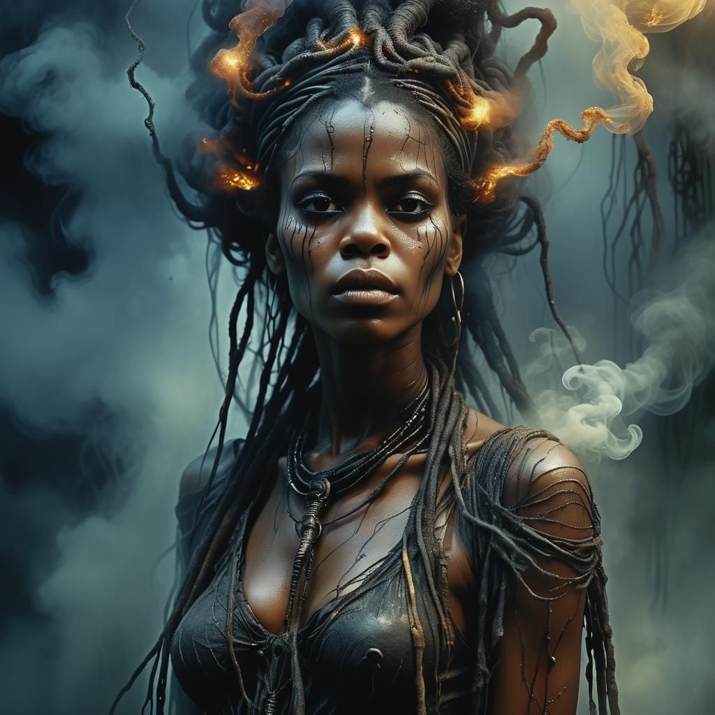 Dark Fantasy Portrait of Woman in Mist