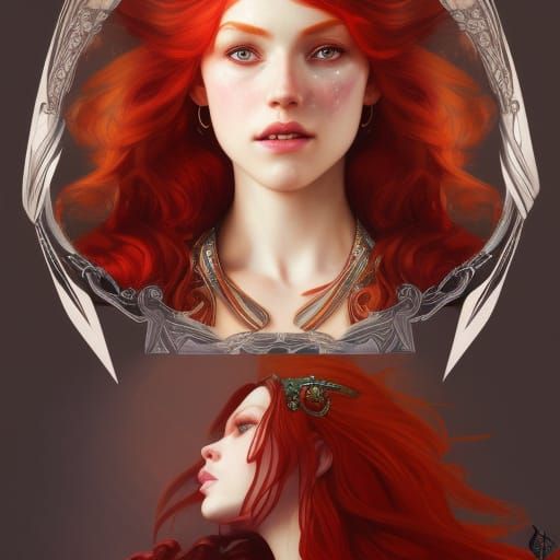 Elven Redhead Portrait in Hyperdetailed Art Style