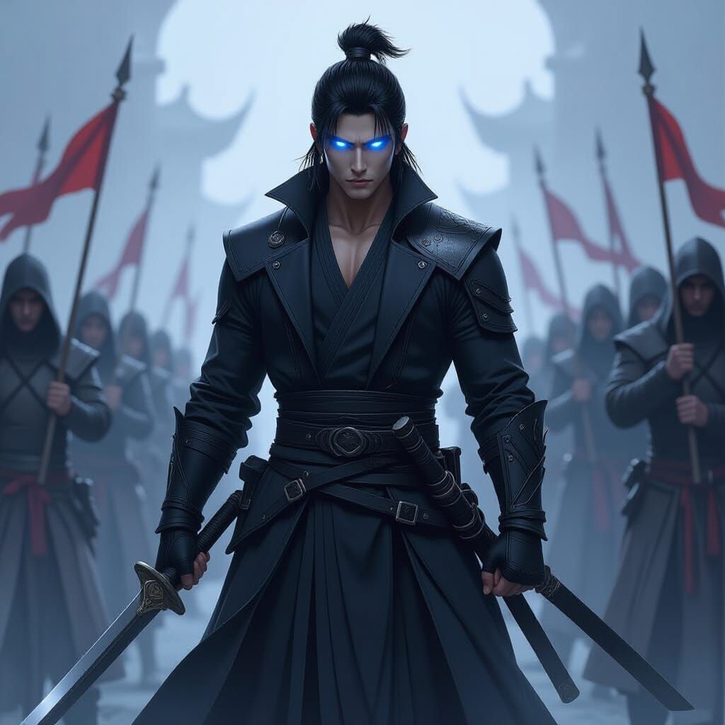 Sung Jin-Woo: Shadowclad Commander in Manga Style