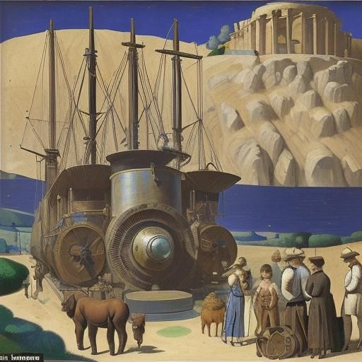 Antique Steam Turbine in the Style of Oil Painting