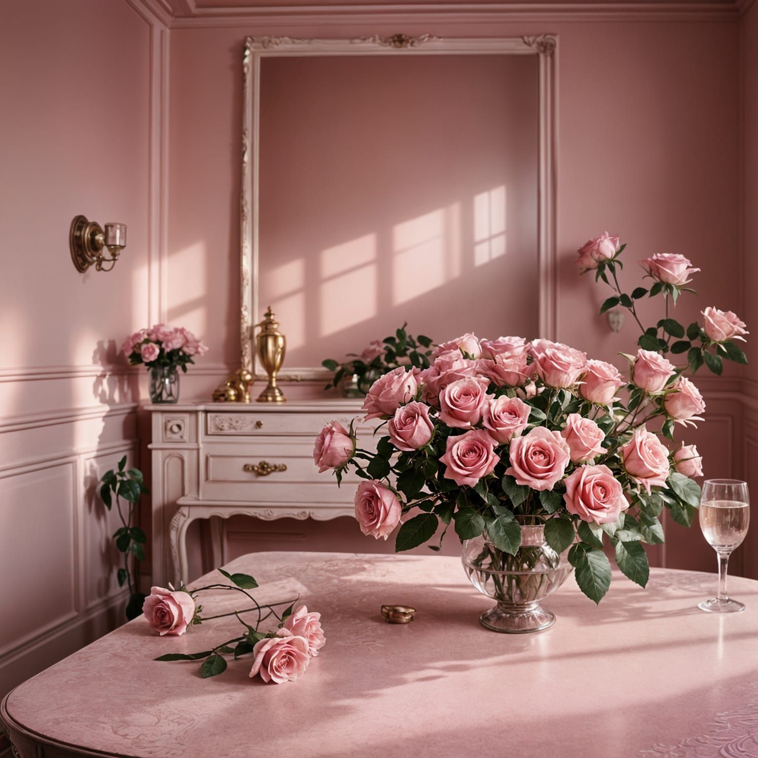 Hyperrealistic Pink Room with Roses