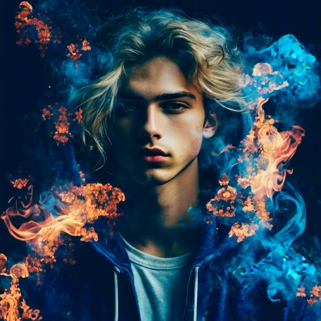 Glitch Art Portrait of Man in Hoodie