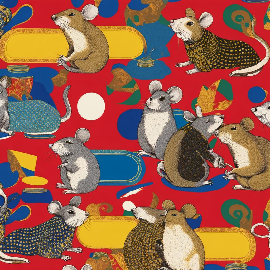 Vibrant Mice in Pop Art by Byzantine and Warhol