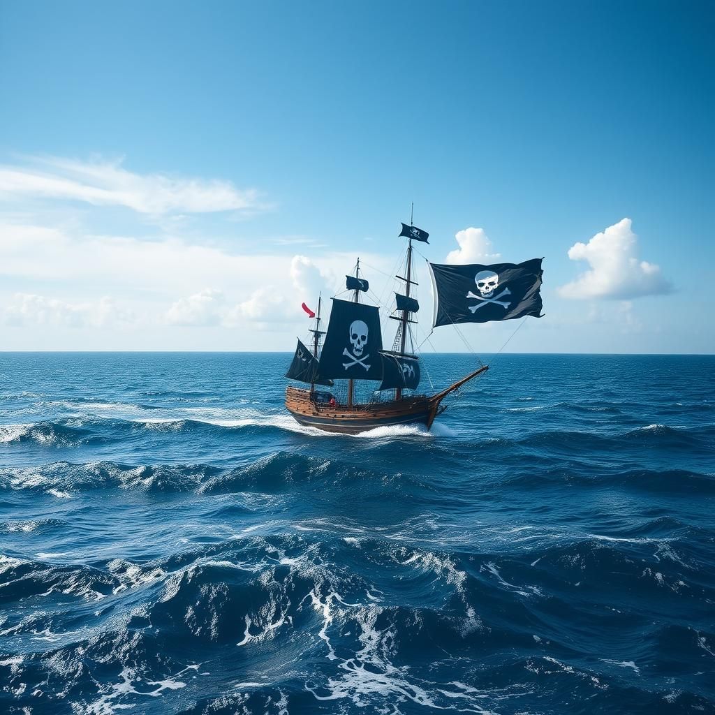 Pirate Ship on the Horizon: An Ocean Seascape