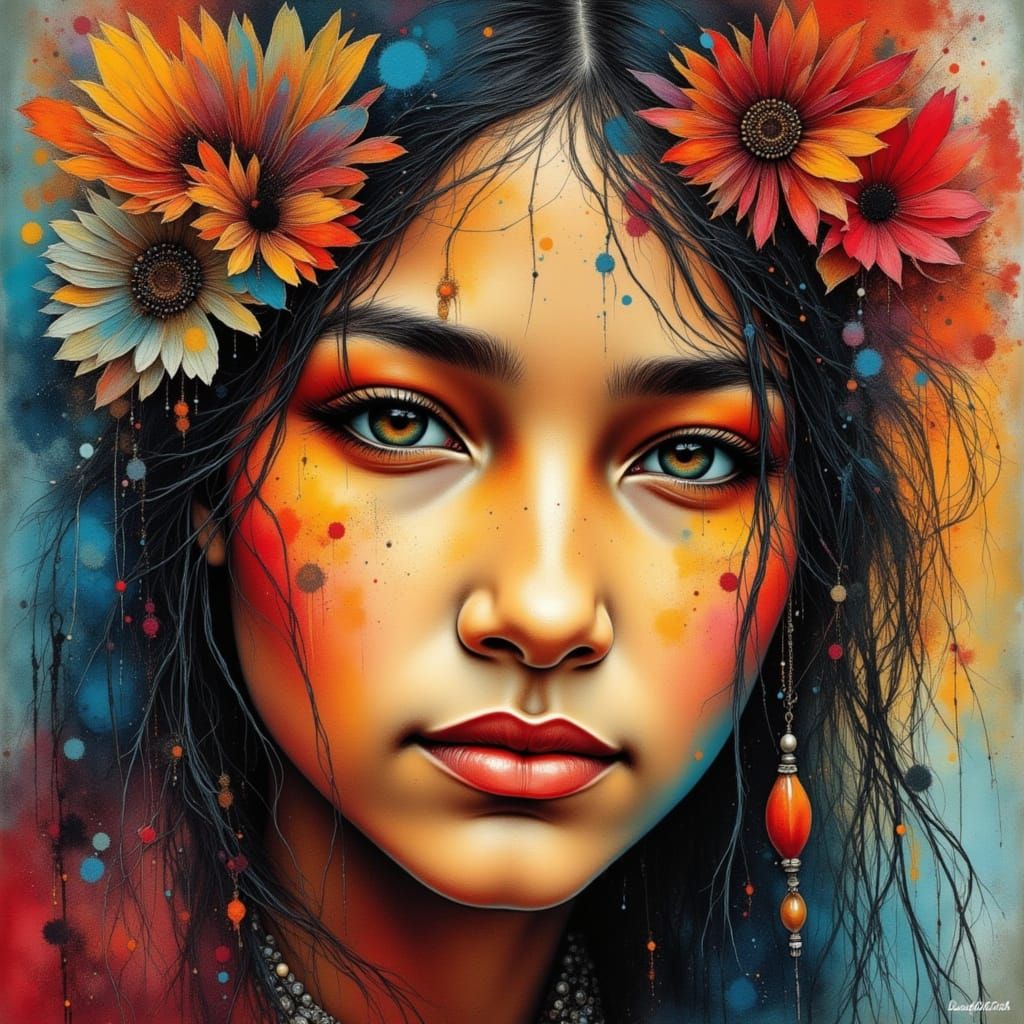 <lora:Expressive Portrait:1.0> <lora:Extraordinary Detail:1.0> <lora:Archetypal Images:1.0> Portrait of a young native g...