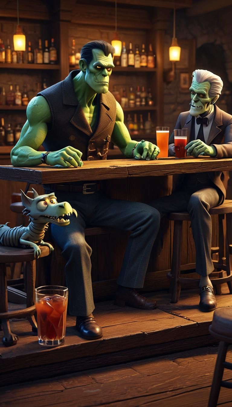 Monsters at the Bar: A 3D Animated Scene