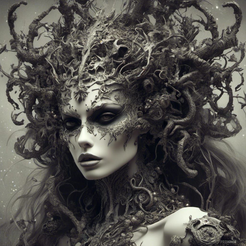 Futuristic Woman in Seraglio with Opalescent Tesselations