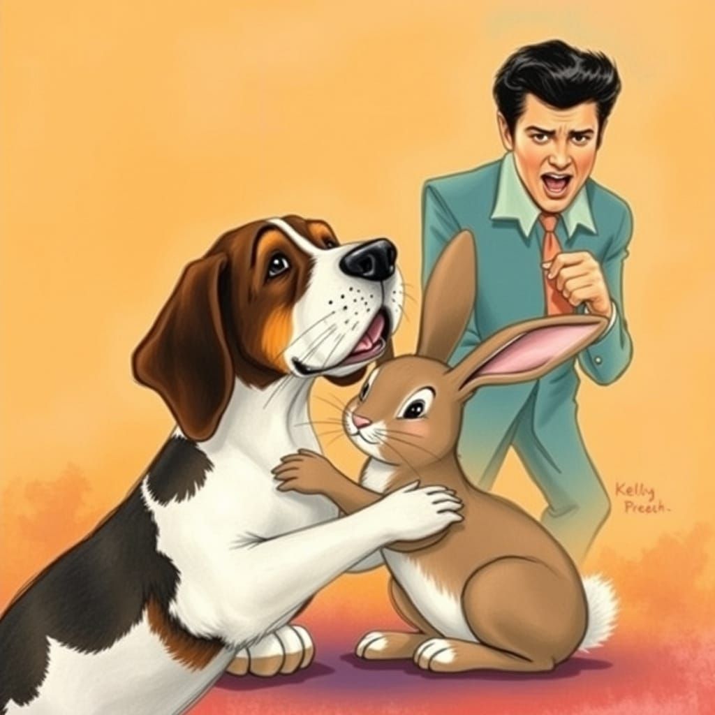 Basset Hound, Bunny Hug, Elvis Yells - Storybook Style