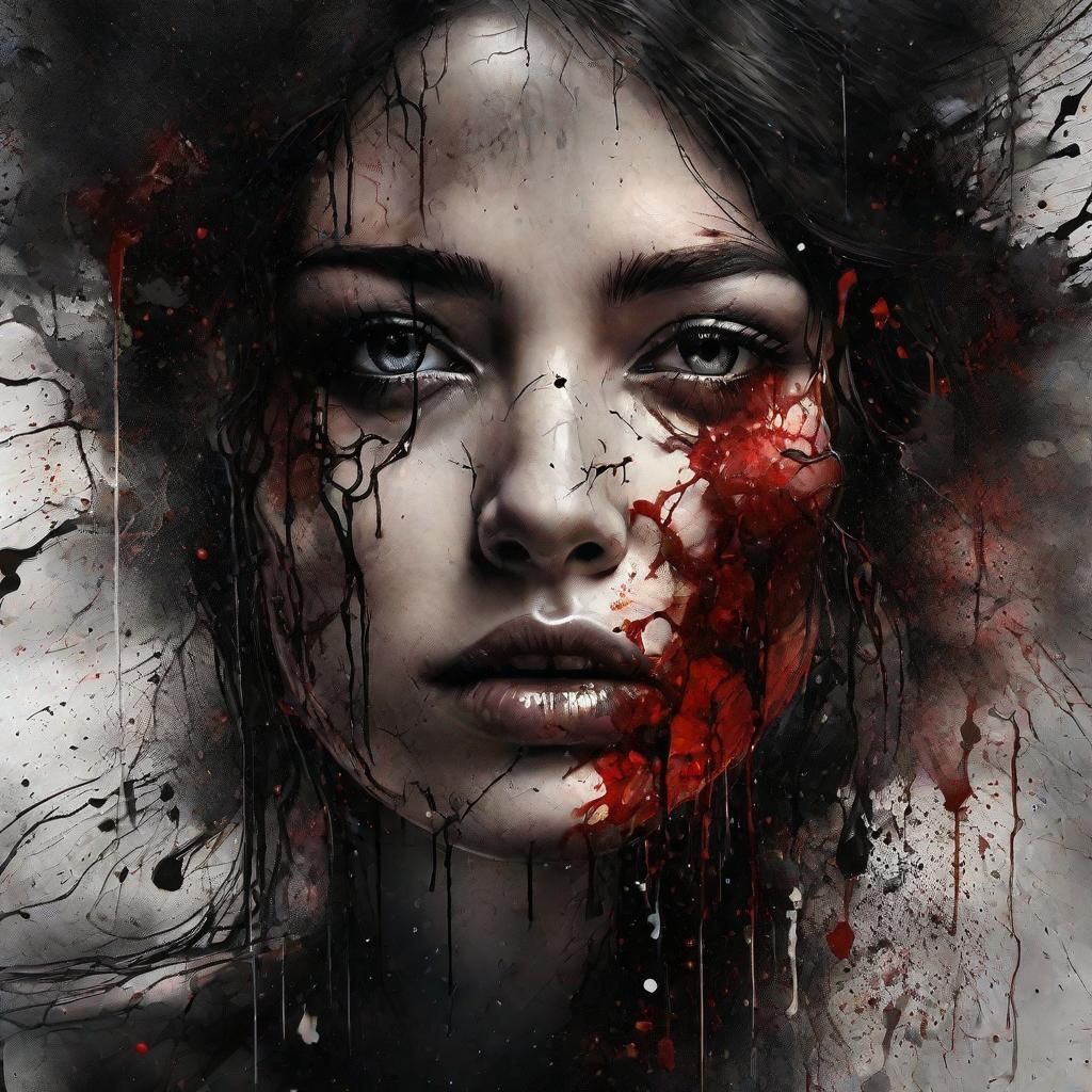 Grief Portrait in Splatter Art Style