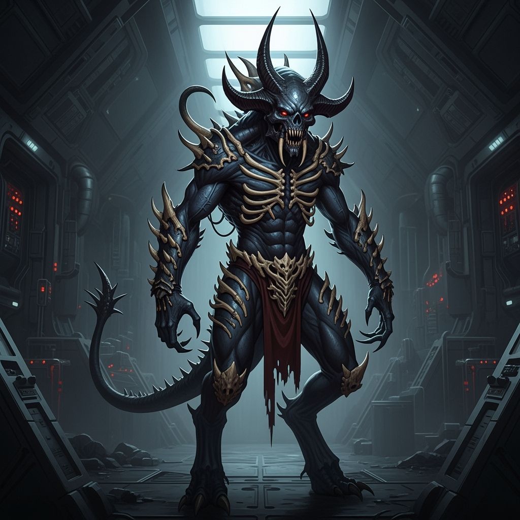 Terrifying Demonic Alien Invader in Grimdark Spaceship