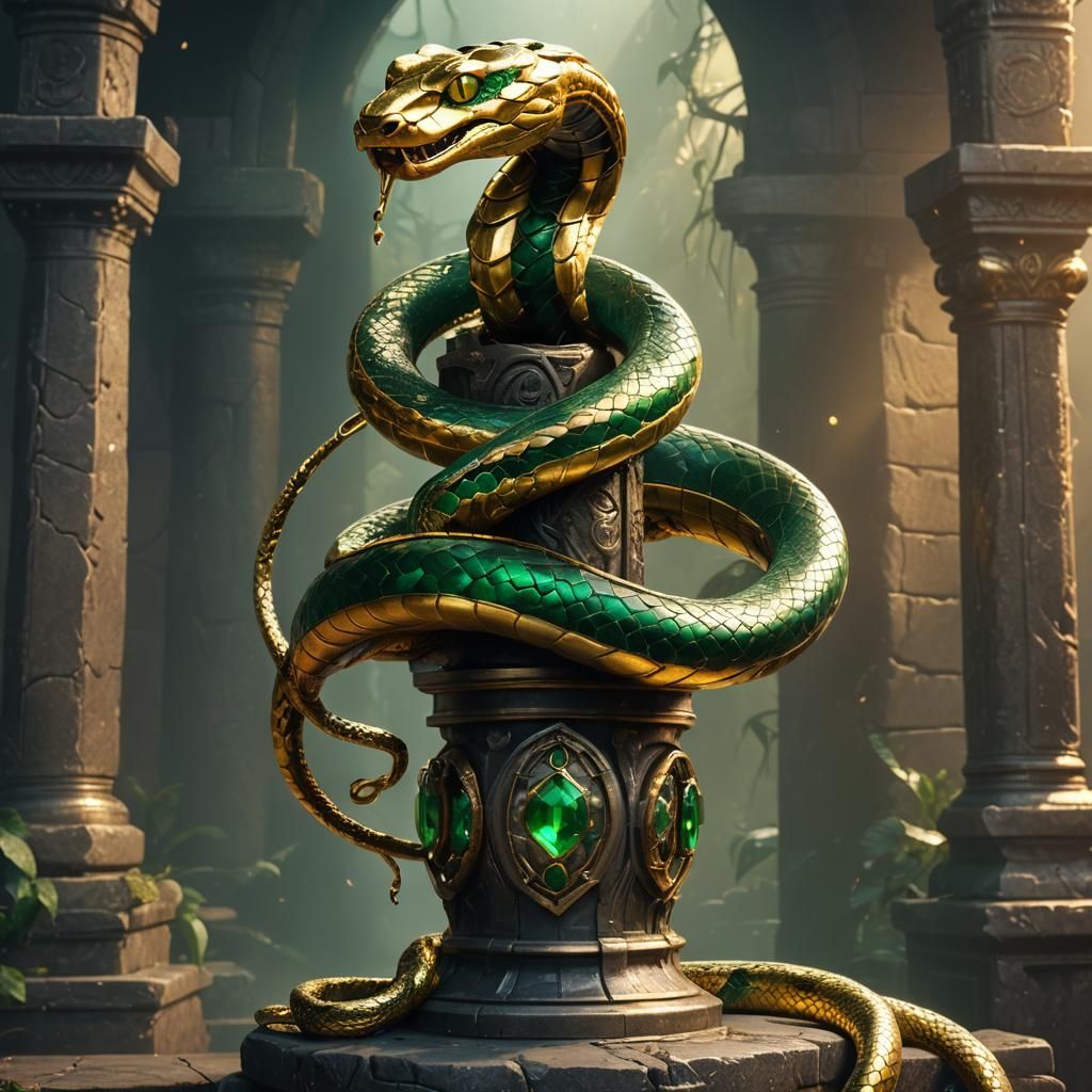 Mechanical Golden Snake with Emerald Eyes