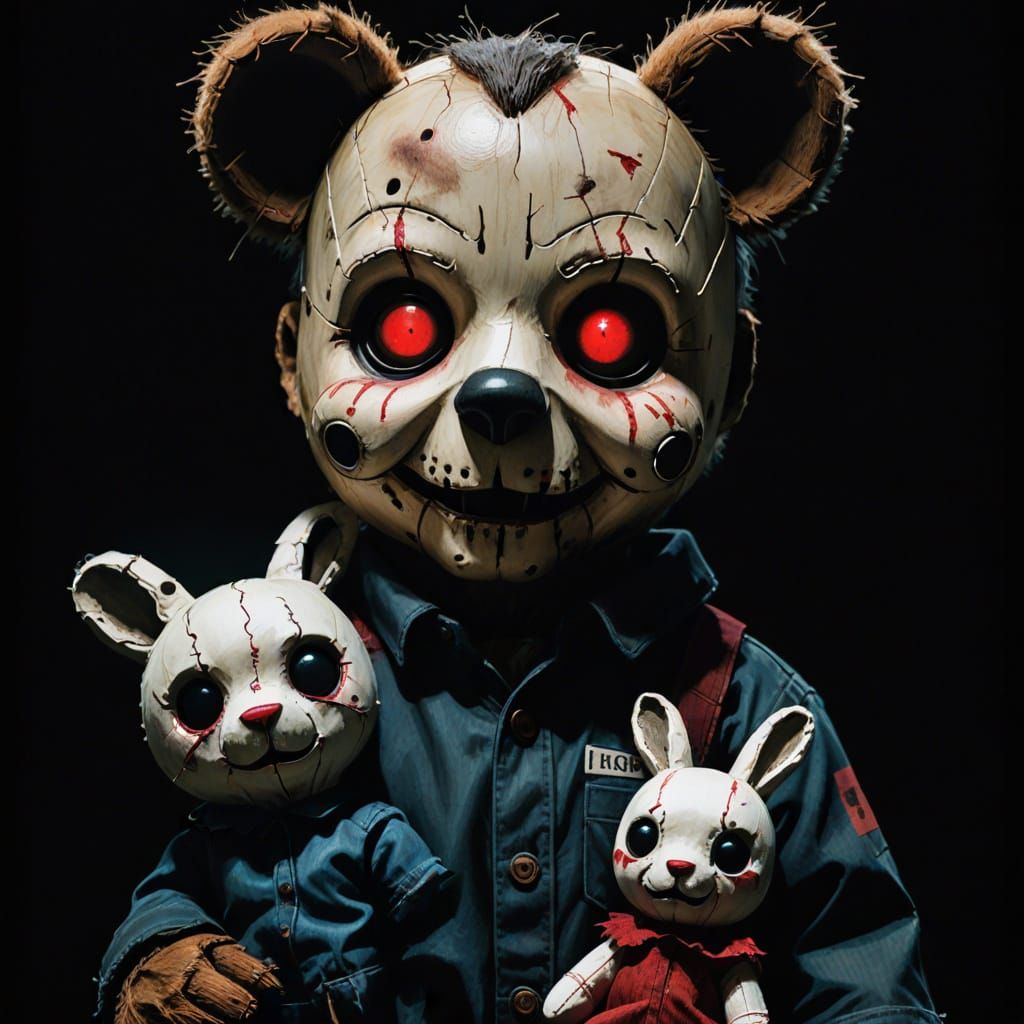 Creepy Freddie Doll Bear with Michael Myers Bunny Head