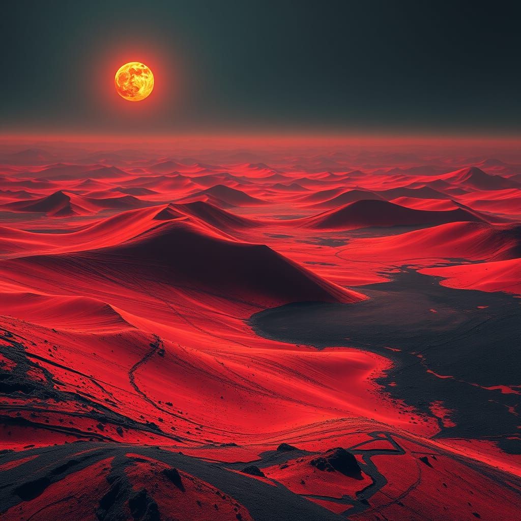 Smoldering Desert Landscape Art: Eerie Distorted Vistas