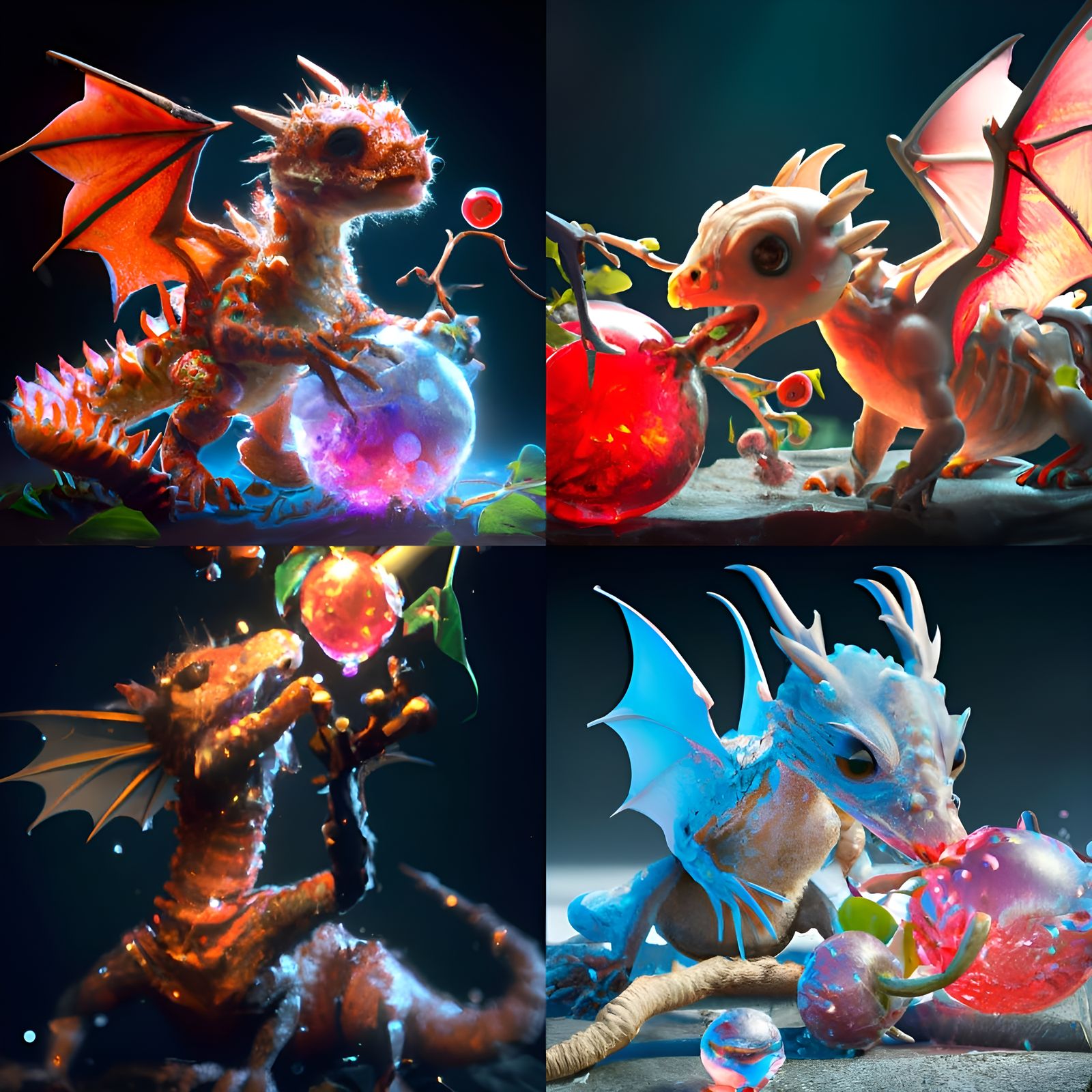 Baby Fire Dragon Eats Crystal Cherries, Matte Painting