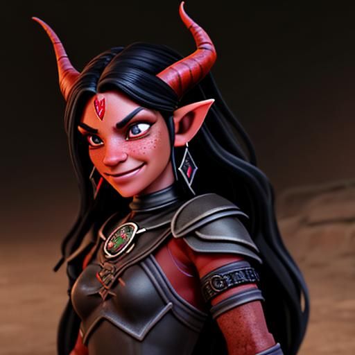 Tiefling Mystic in Ancient Village, 3D Anime Realism