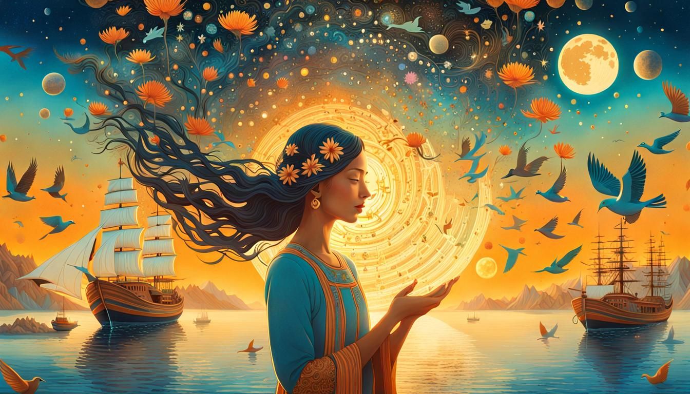 Woman Holding the Cosmos in Surreal Style