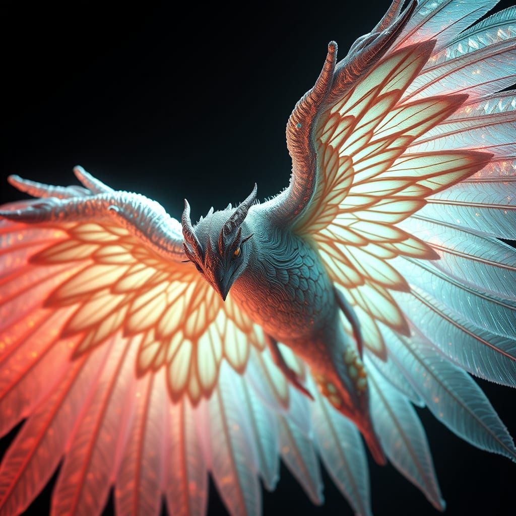 Surreal Winged Creature in Art Nouveau Style