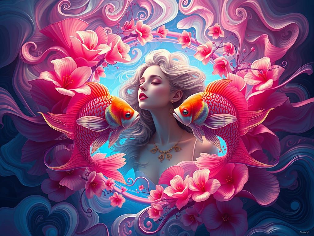 Seeing flowers turn into two fish that look like a Pisces Zo...