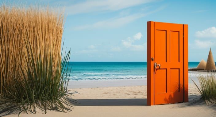 Vibrant Beachside Door in a Sunny Landscape