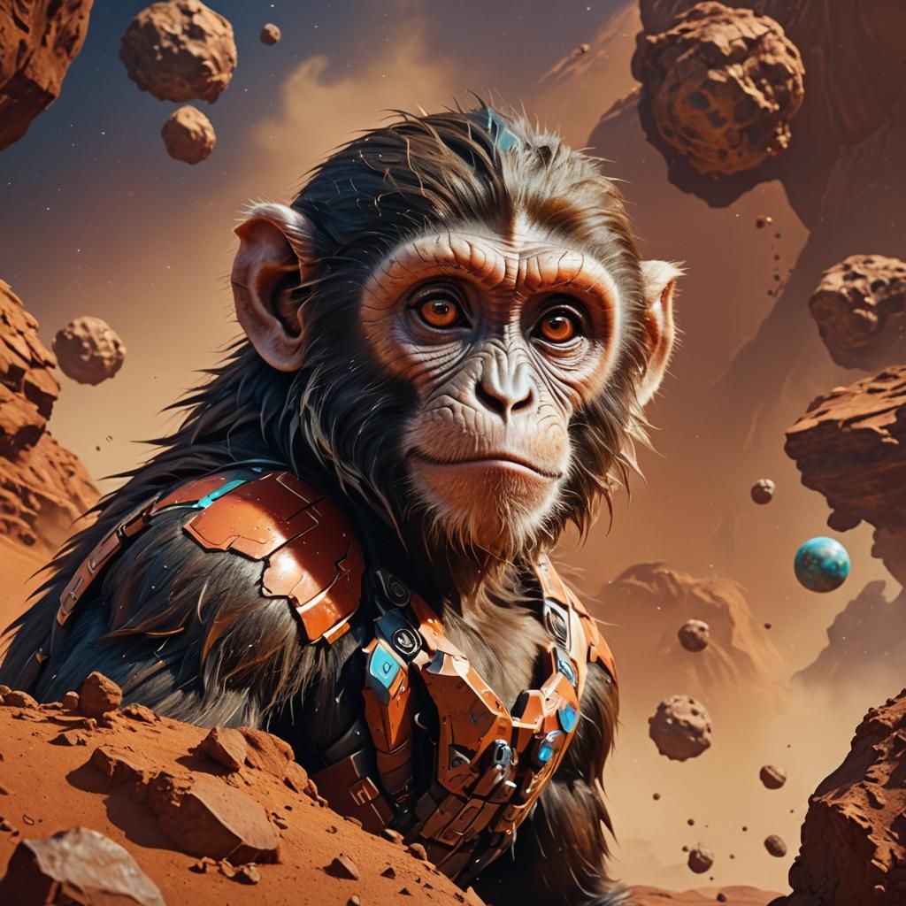 Hyperrealistic Monkey on Mars in Splash Art Style