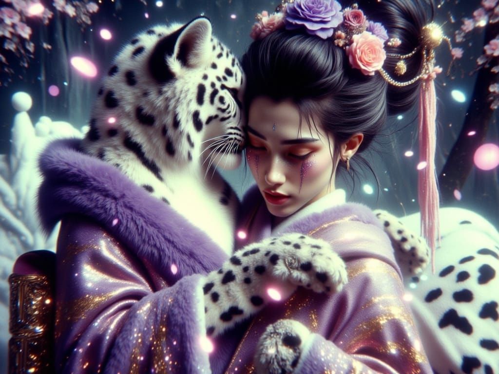 Elegant Geisha and Snow Leopard in Don Macana Style