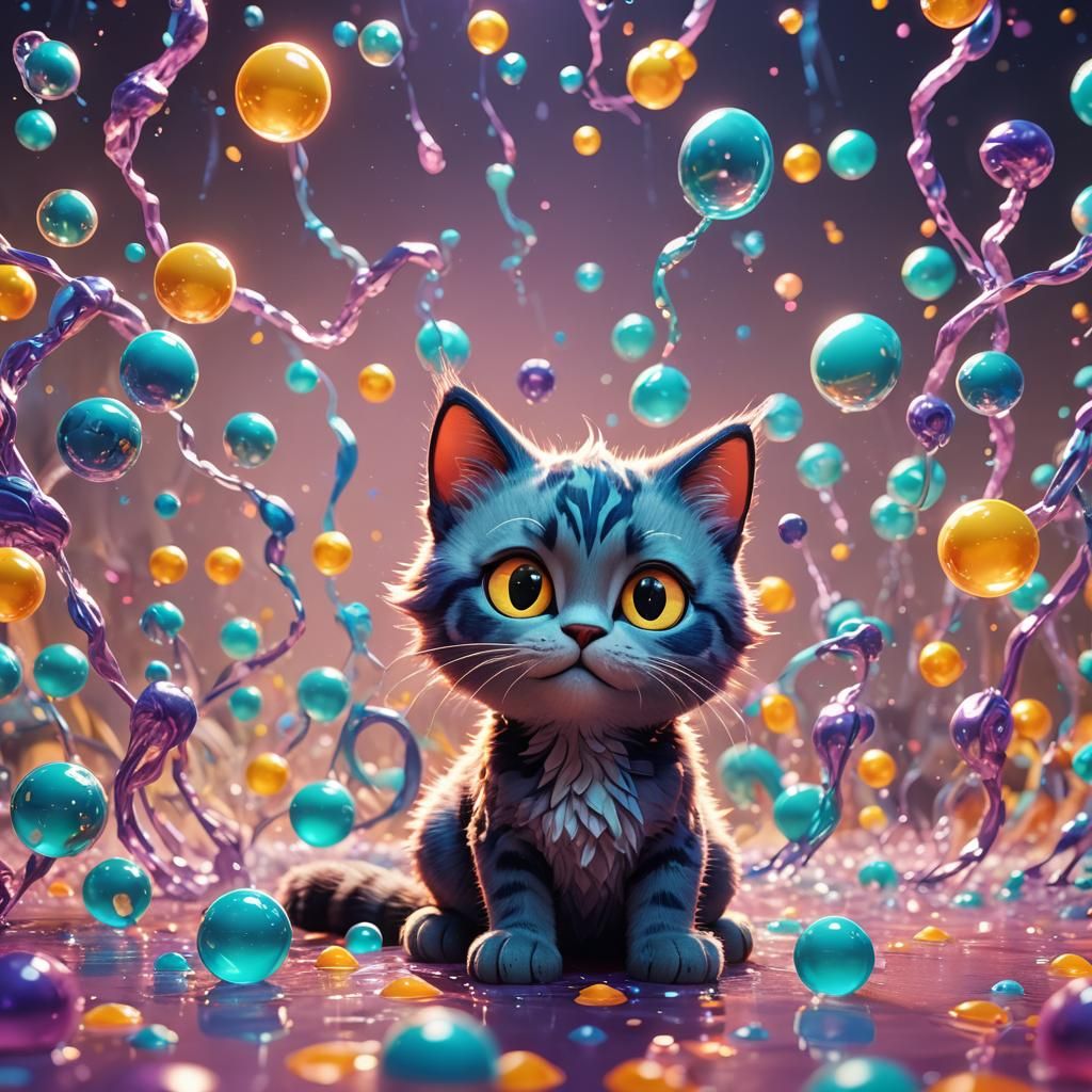 Dreamy Liquid Cat: Whimsical 3D Digital Art