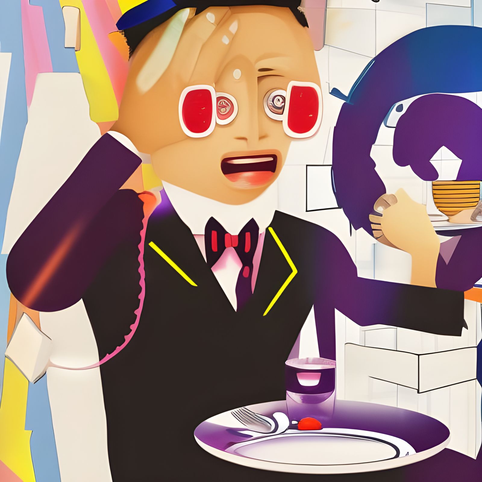 Cosmic Waiter: Holographic Astral Illustration