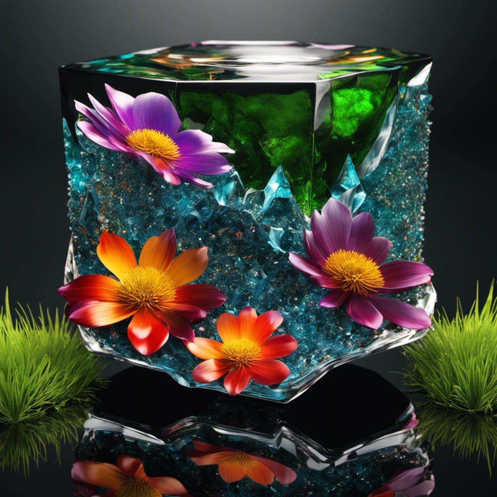 Glass Tiger with Dripping Oil and Flowers