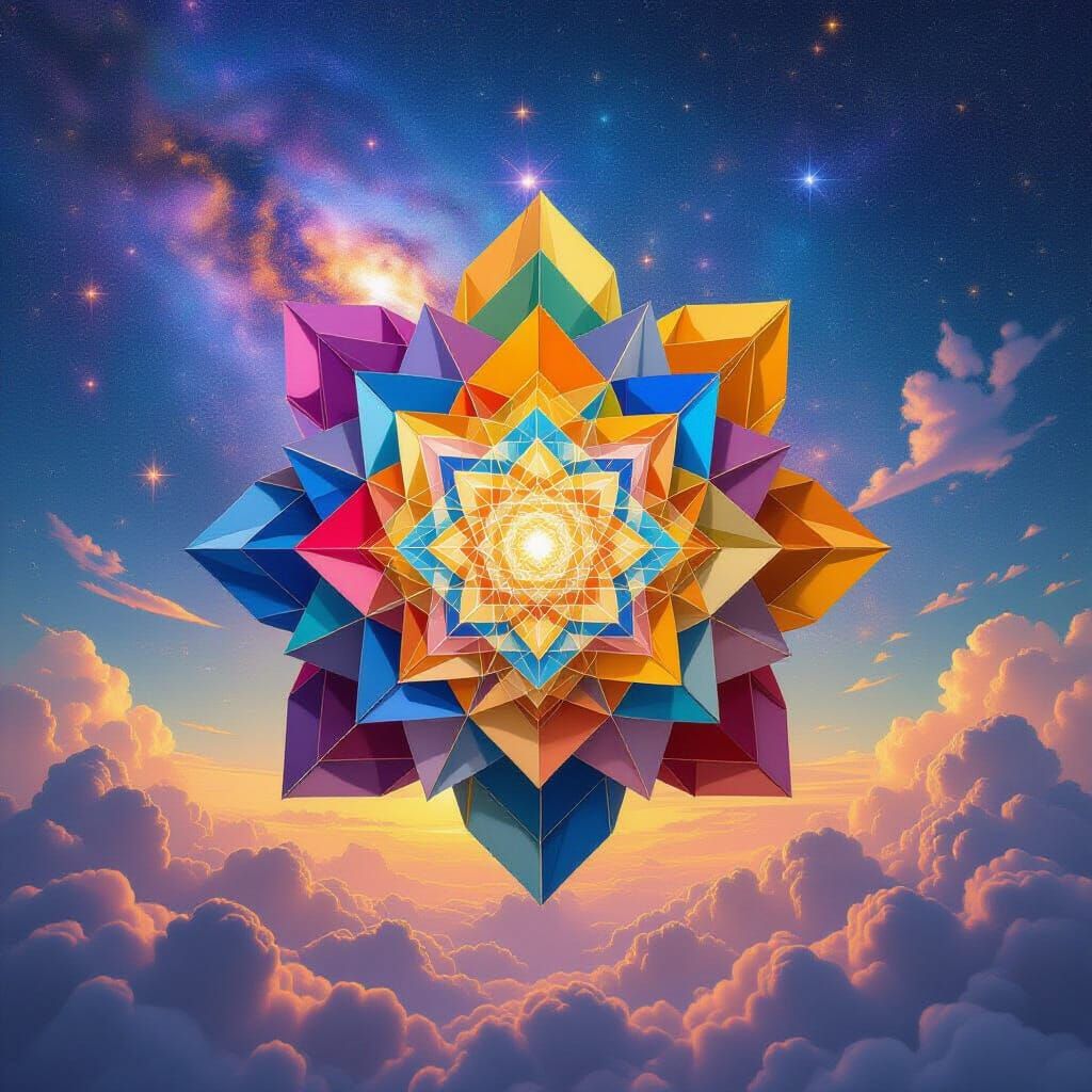Sacred Origami Yantra Among Cosmic Galaxies