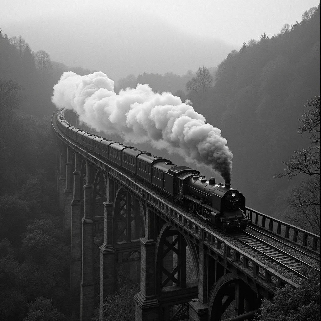 Vintage Steam Train Crossing Detailed Bridge