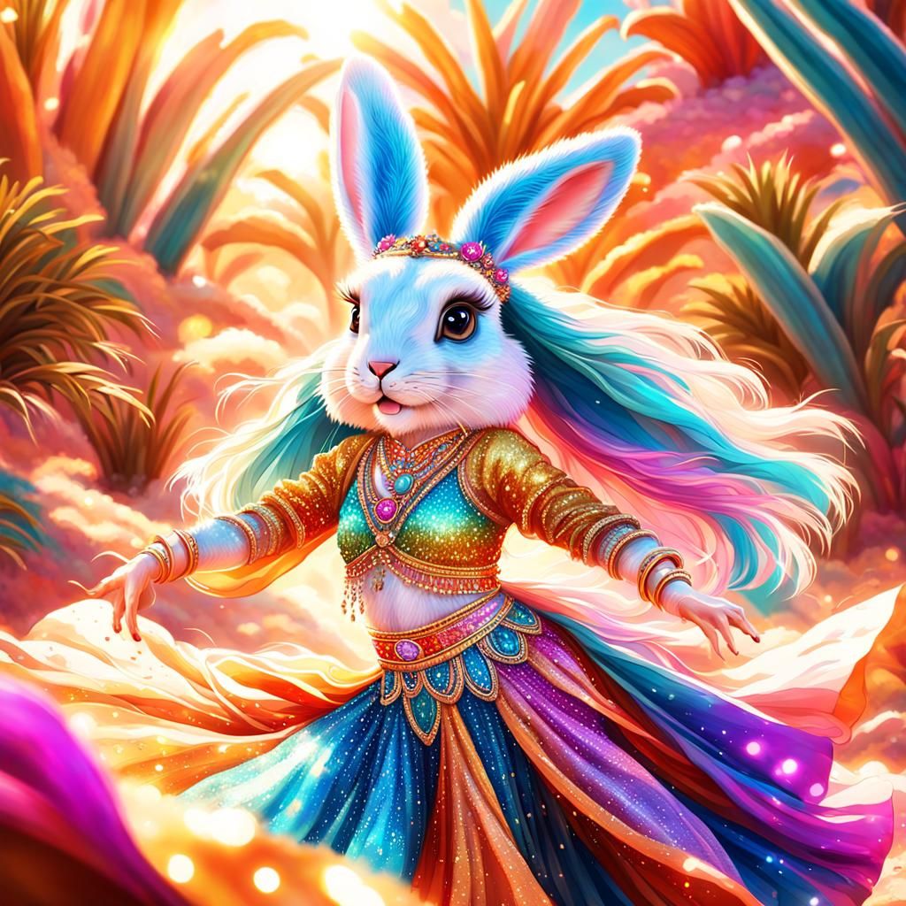 Bunny Belly Dancer in Desert Oasis: Vibrant Digital Art