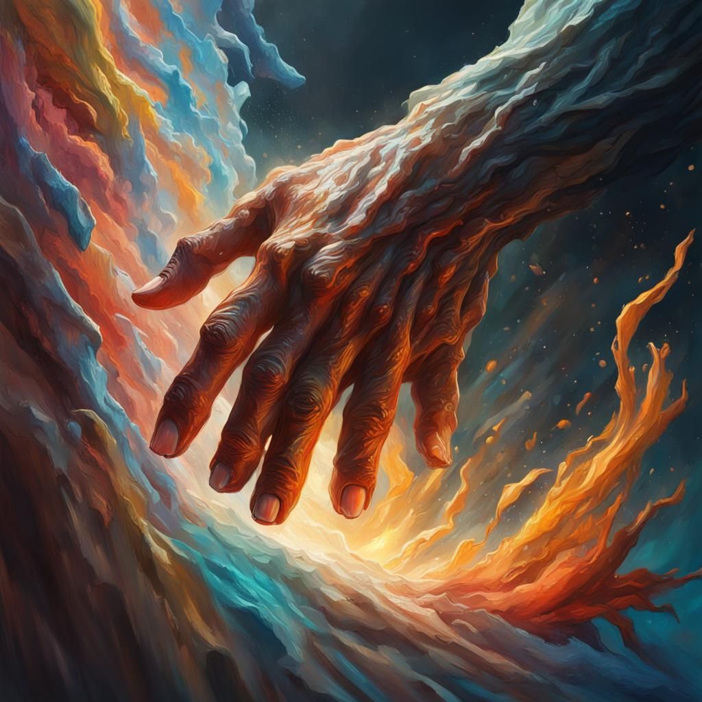 Hyperrealistic Hand of God in the Abyss