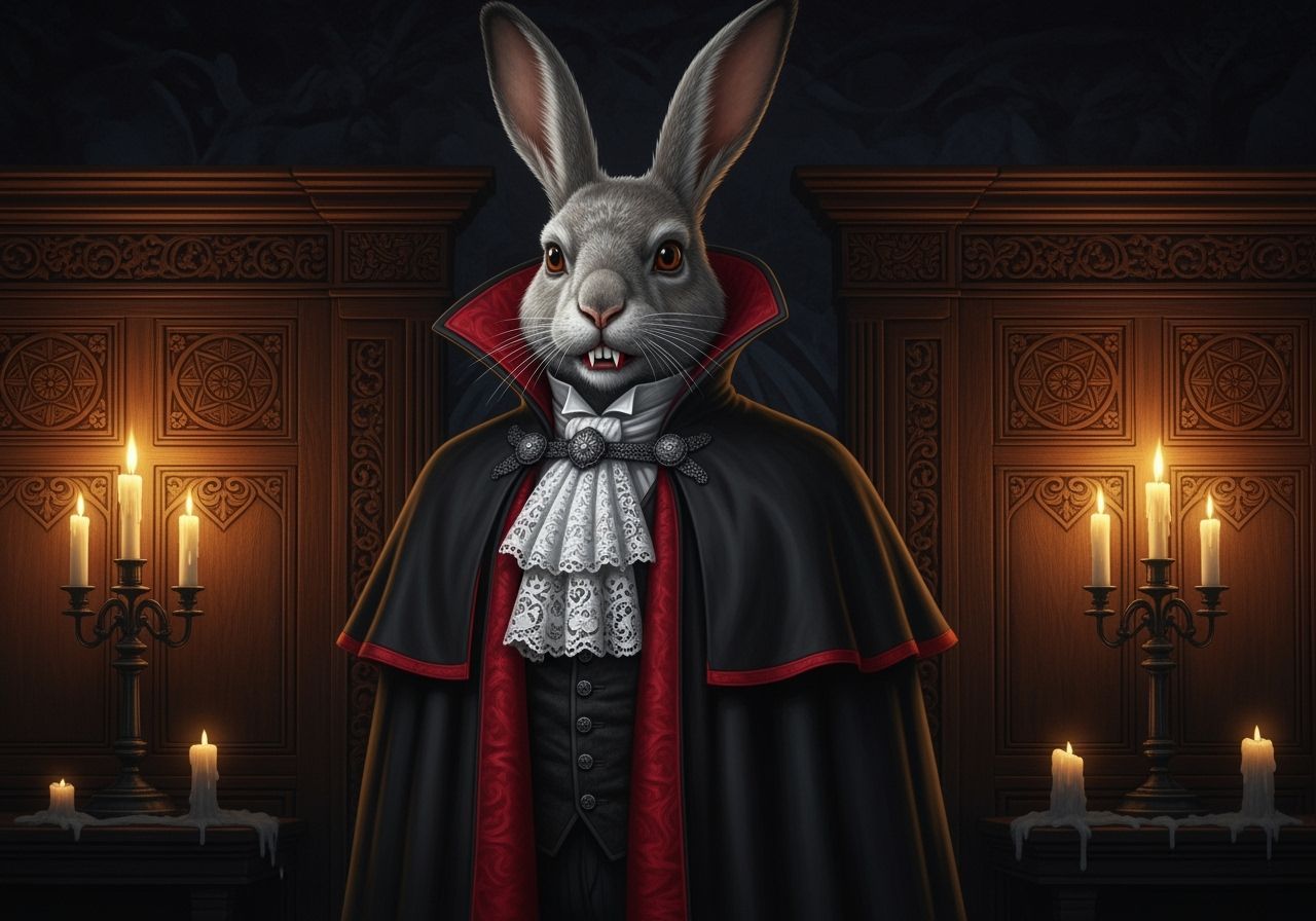 Gothic Vampire Rabbit in Candlelit Drawing Room