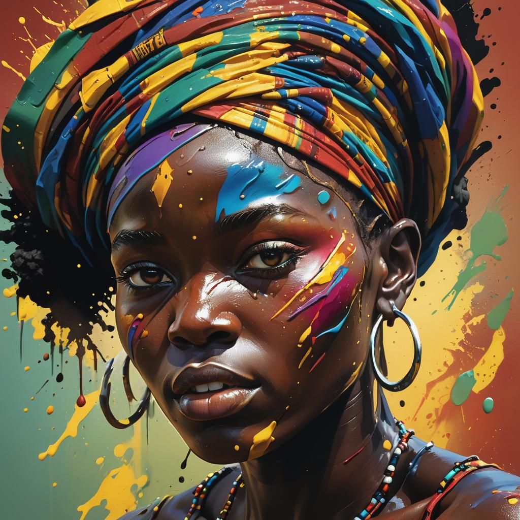 Detailed African Art Portrait with Colorful Accents