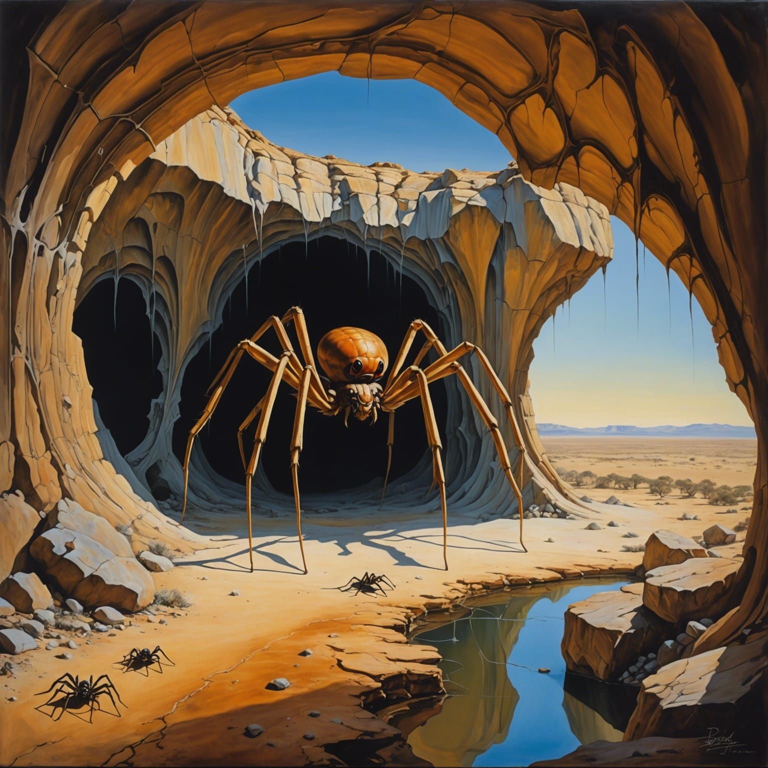 Gigantic Blind Cave Spider in Surrealist Style