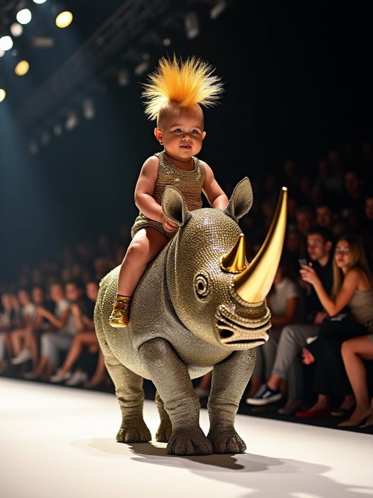 Rhinestone Rhino and Mohawk Baby Rock Milan Runway