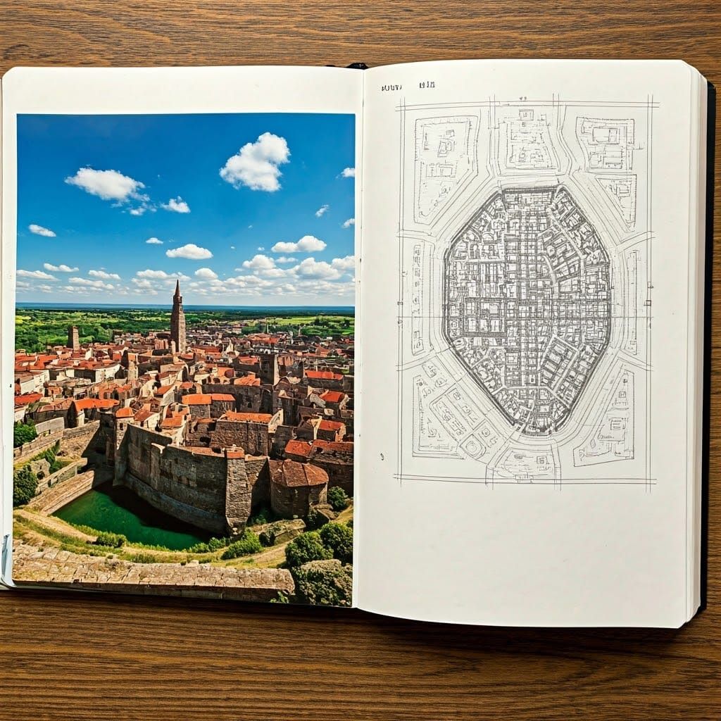 Medieval City Plan in Charcoal