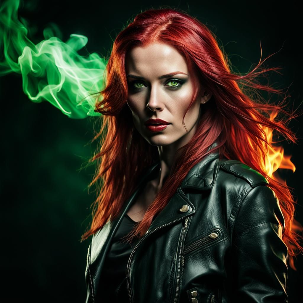 Fiery Woman in Cityscape