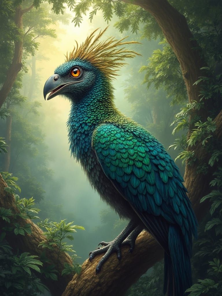 Mythical Pteryxenos Bird in Ancient Jungle