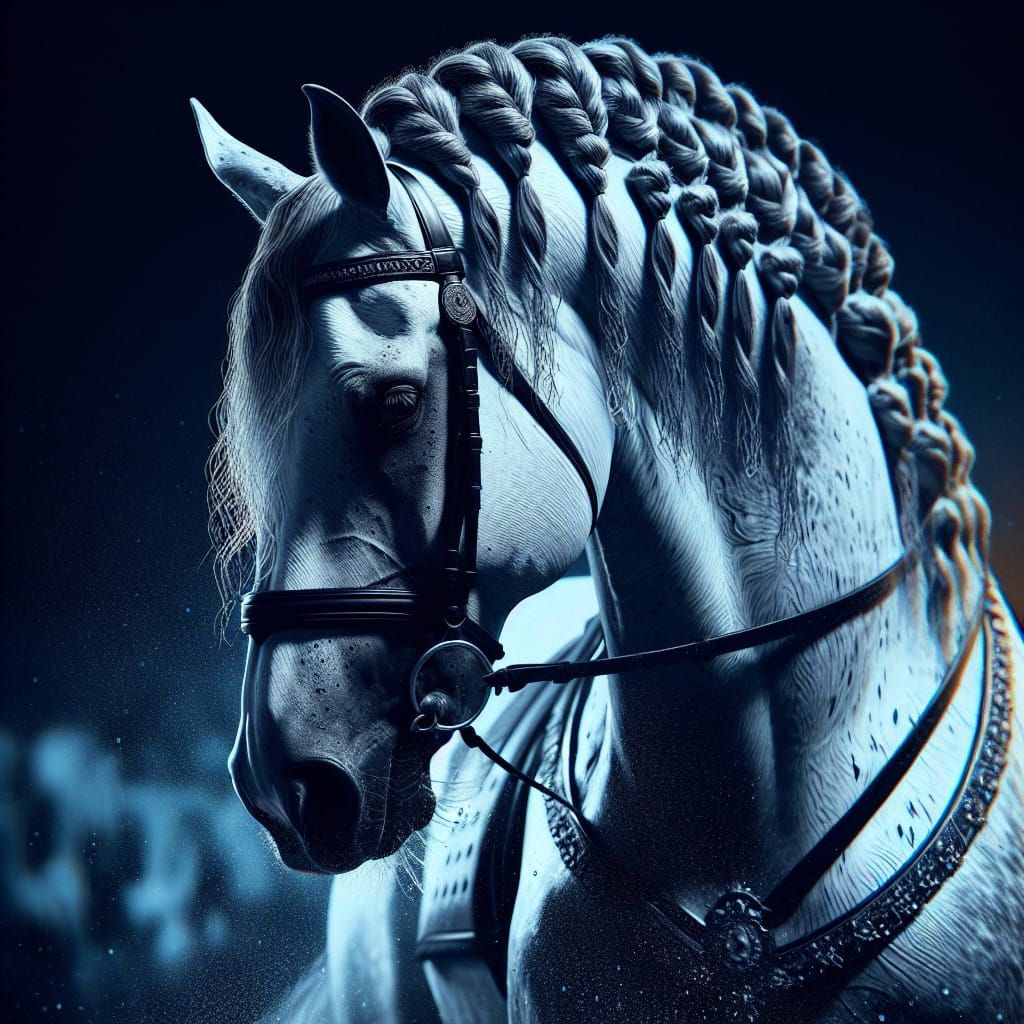 Monochrome Spanish Horse Portrait in Hyperrealistic Style